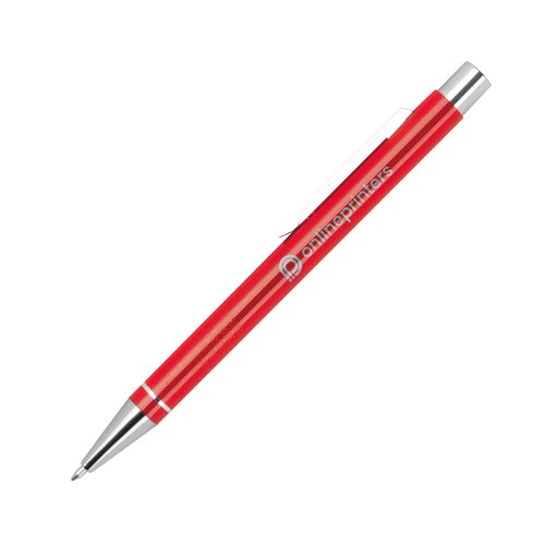 Stylo gel rouge avec clip et mcanisme  poussoir.