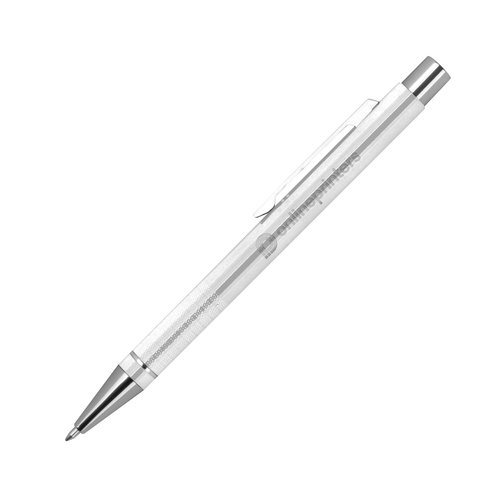 Stylo gel blanc avec clip et mcanisme  poussoir.