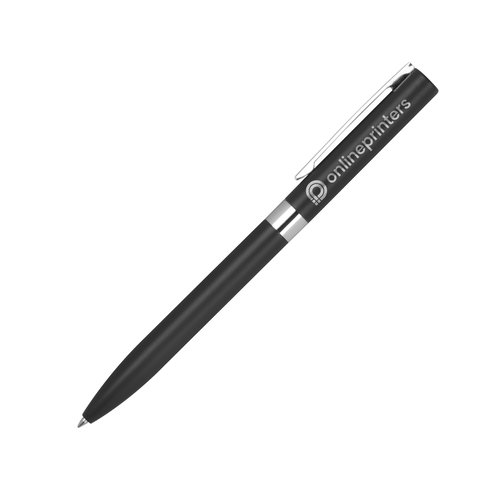 Stylo gel noir avec lments en mtal et capuchon.