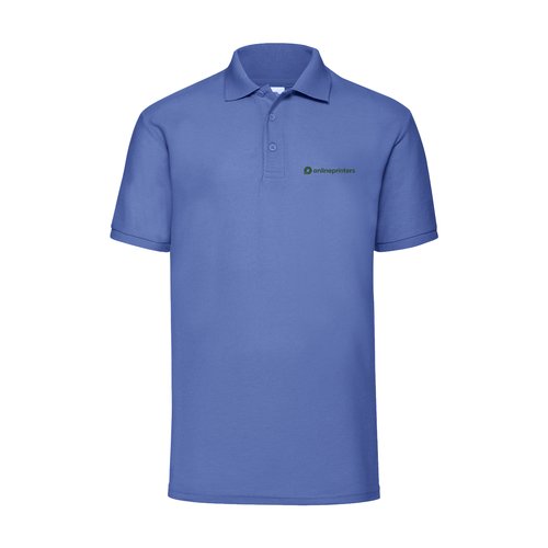 Polo chin bleu en mlange polyester-coton avec courte patte boutonne.