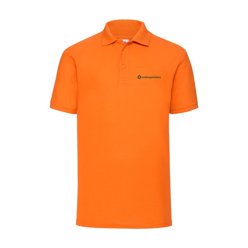 Polo piqu orange en mlange polyester-coton avec courte patte boutonne.