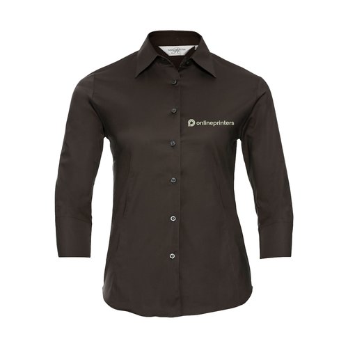 Blouse marron en coton mlang pour femme avec patte de boutonnage.