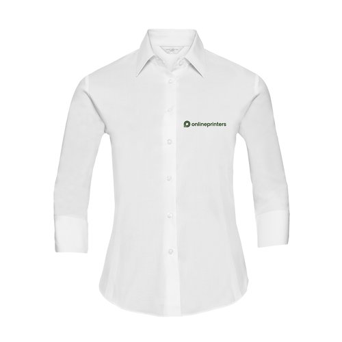 Blouse blanche en coton mlang pour femmes avec patte de boutonnage et manches 3/4.