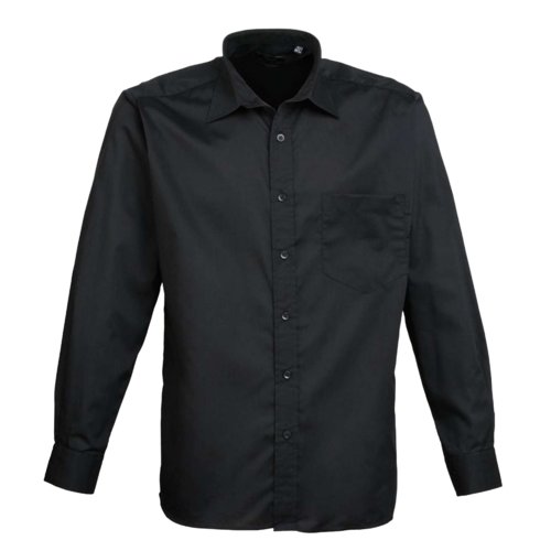 Chemise noire en popeline de polyester et coton pour hommes.