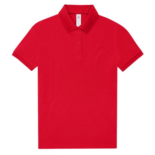 Polo rouge en coton pour femmes avec manches courtes et patte boutonne.