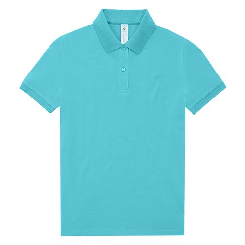 Polo turquoise pour femmes en coton avec courte patte boutonne.