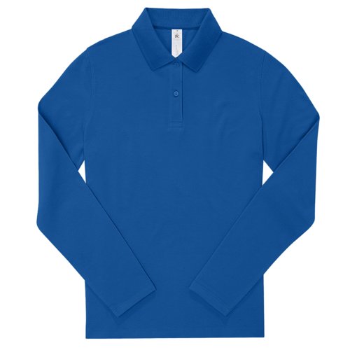 Polo en coton bleu roi  manches longues, coupe femme.