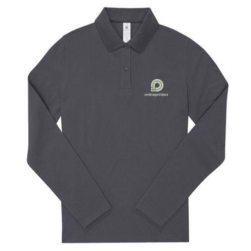Polo pour femme en coton gris fonc avec manches longues.