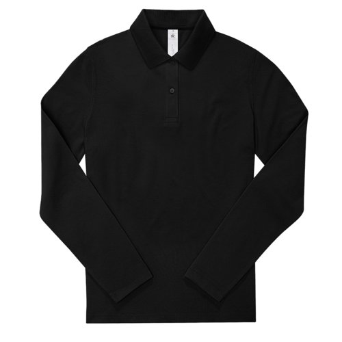 Polo noir en coton  manches longues et patte boutonne.