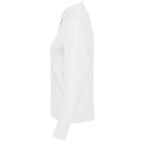 Polo blanc en coton, manches longues, pour femme.