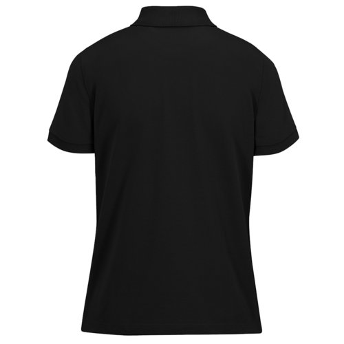 Polo noir pour femmes en polyester recycl et coton avec manches courtes.