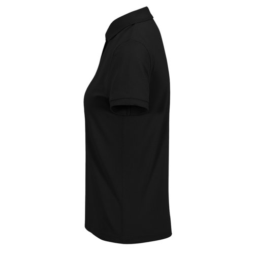 Polo noir pour femmes en mlange de polyester recycl et coton avec manches courtes.