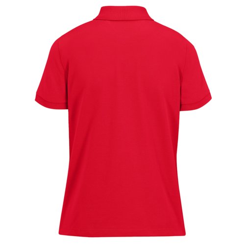 Polo rouge en polyester recycl et coton pour femmes.