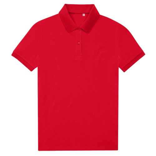 Polo rouge en mlange de polyester recycl et coton, modle femme.