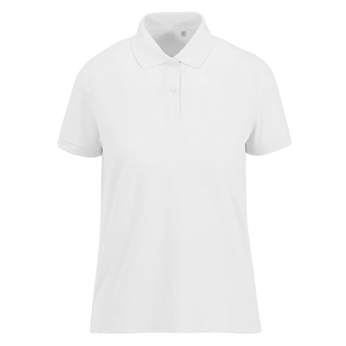 Polo blanc pour femme en polyester recycl et coton avec manches courtes.