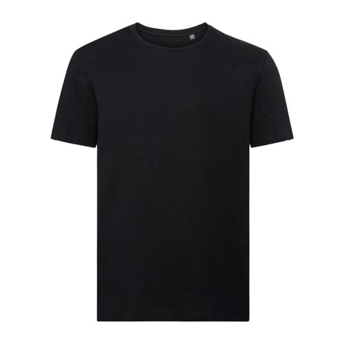 T-shirt noir en coton biologique pour hommes avec manches courtes.