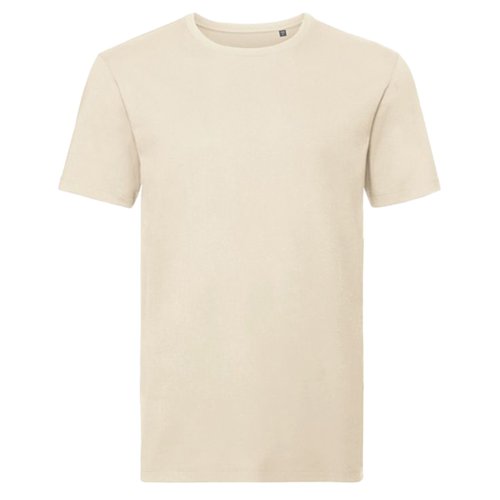 T-shirt beige en coton bio pour homme avec manches courtes.