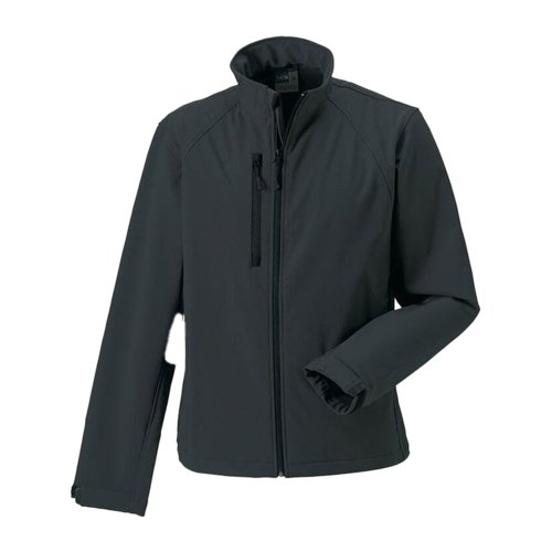 Veste softshell gris fonc en polyester et lasthanne pour hommes.
