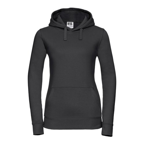 Sweat  capuche noir en coton-polyester pour femmes avec capuche et poche kangourou.