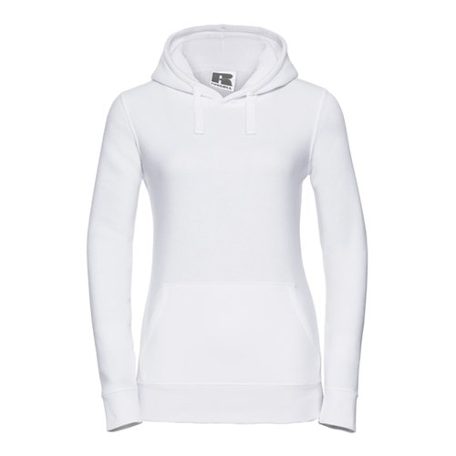 Sweat  capuche blanc en coton-polyester pour femme avec capuche et poche kangourou.