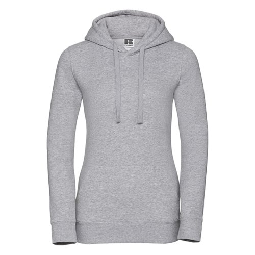 Sweat  capuche gris en coton-polyester pour femmes avec capuche et cordon de serrage.