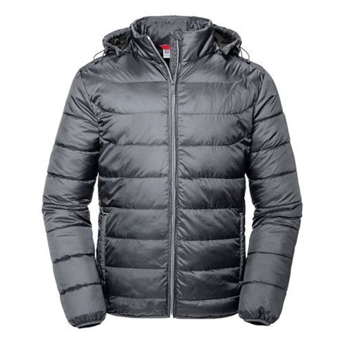 Veste matelasse grise en polyester avec capuche pour homme.