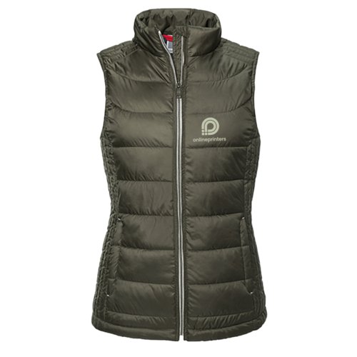 Gilet matelass vert pour femme avec fermeture clair intgrale.