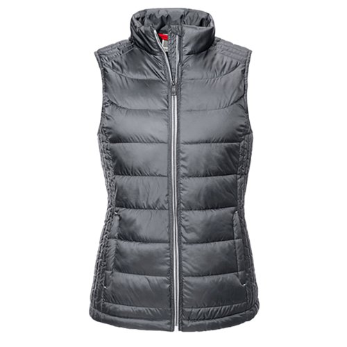 Veste matelasse grise en polyester avec fermeture clair intgrale.