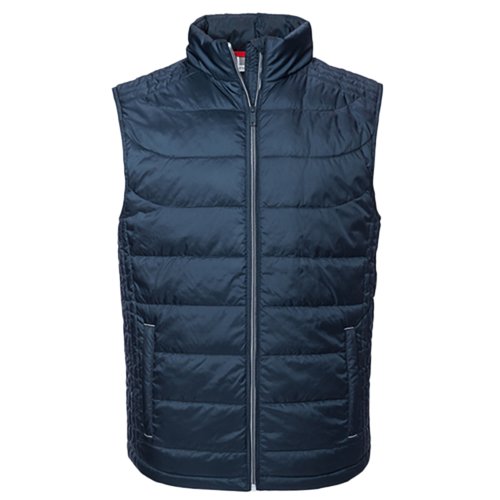 Gilet matelass bleu marine en polyester avec fermeture clair intgrale.