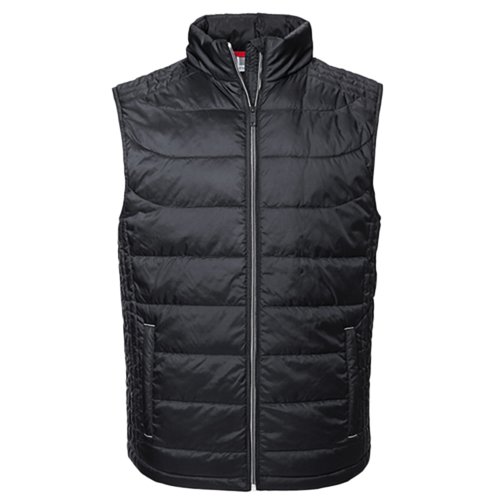 Veste matelasse noire en polyester avec fermeture clair intgrale.