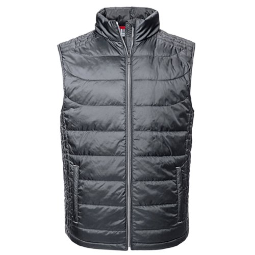 Veste matelasse grise en polyester avec fermeture clair intgrale et poches.