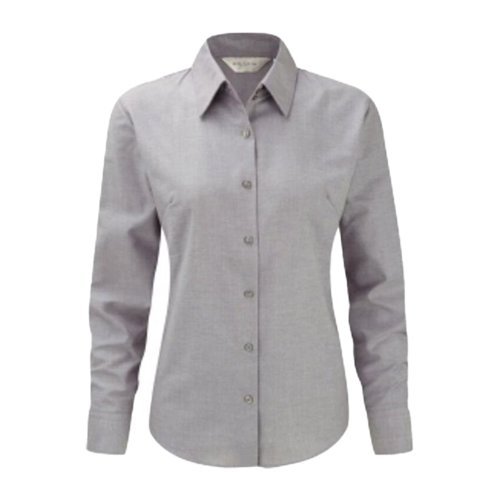 Blouse grise en mlange de coton avec manches longues et fermeture boutonne.