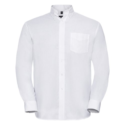 Chemise blanche en coton-polyester  manches longues et patte boutonne.