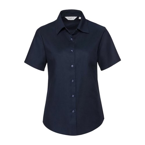 Chemisier bleu marine en coton mlang avec manches courtes.