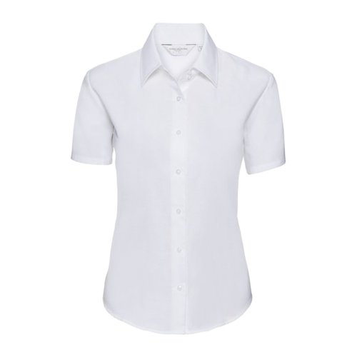 Blouse blanche  manches courtes en mlange de coton avec col.