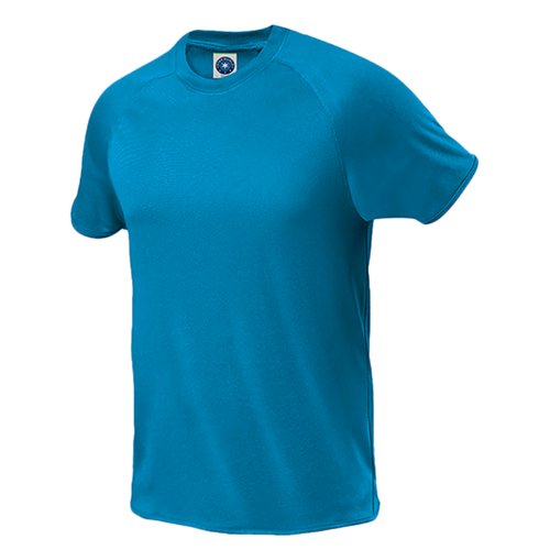 T-shirt de sport bleu atoll en polyester pour hommes  manches courtes.