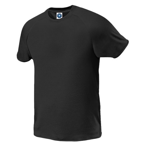 T-shirt noir en polyester pour hommes avec manches courtes.