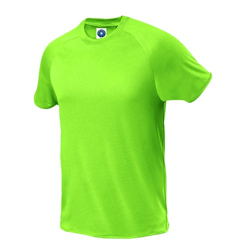 T-shirt vert en polyester avec manches courtes.