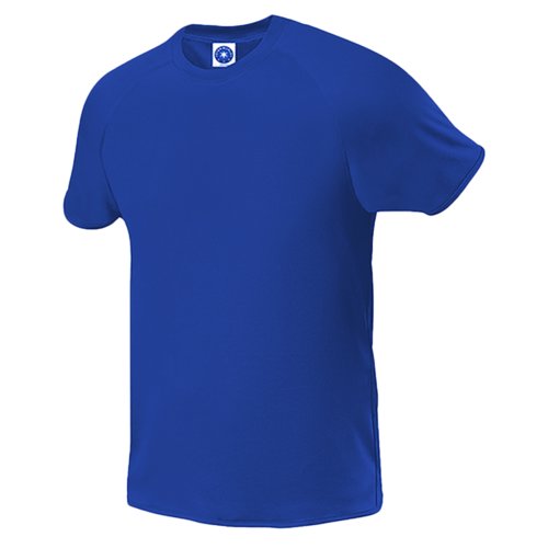 T-shirt bleu fonc en polyester pour hommes avec manches courtes.