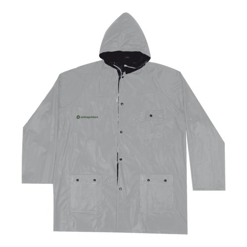 Veste de pluie rversible noire/argente avec capuche et poches.