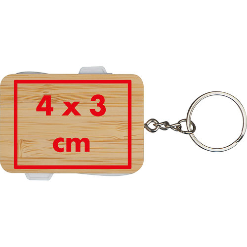Porte-cls en bois avec anneau en mtal et dcapsuleur intgr.