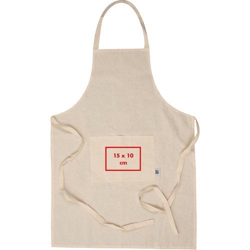 Tablier en coton de couleur naturelle avec poche avant et longues lanires.