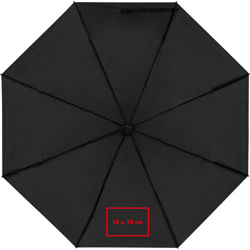 Parapluie de poche noir en RPET avec housse et poigne confortable.