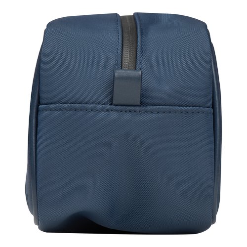 Trousse de toilette bleu fonc avec fermeture clair.