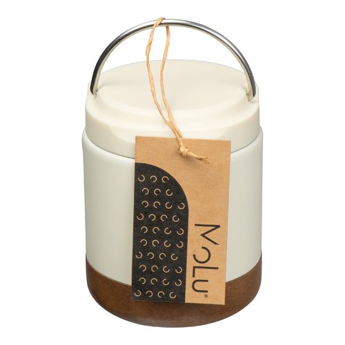 Bote  aliments blanche avec couvercle et poigne.
