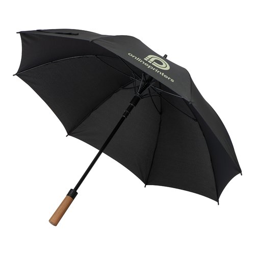 Parapluie noir avec poigne en bois.