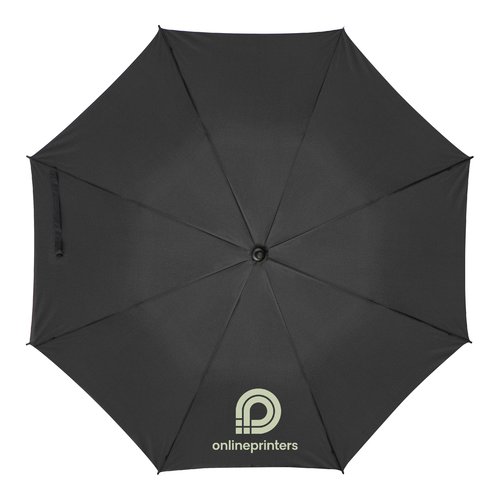 Parapluie noir avec housse et mcanisme d'ouverture manuel.