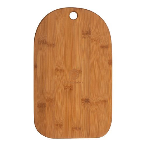 Planche  dcouper en bambou avec coins arrondis et trou de suspension.