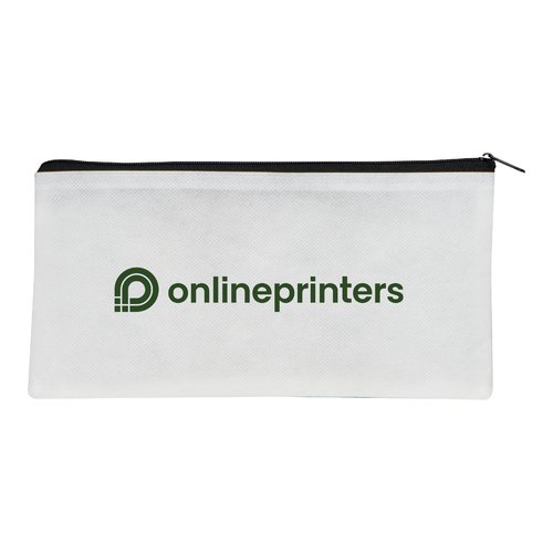 Trousse en tissu blanc avec fermeture clair.