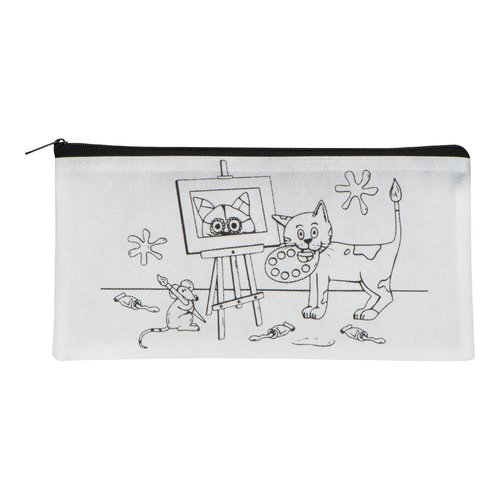 Trousse en tissu blanc avec fermeture clair.